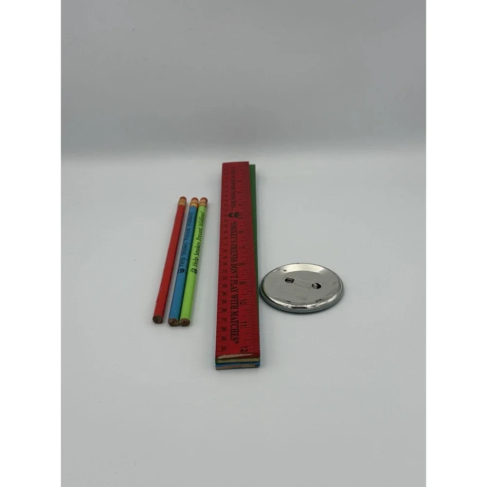 Vtg Smokey Bear Lot Rulers Pencils Button Wildfire Prevention School Supplies